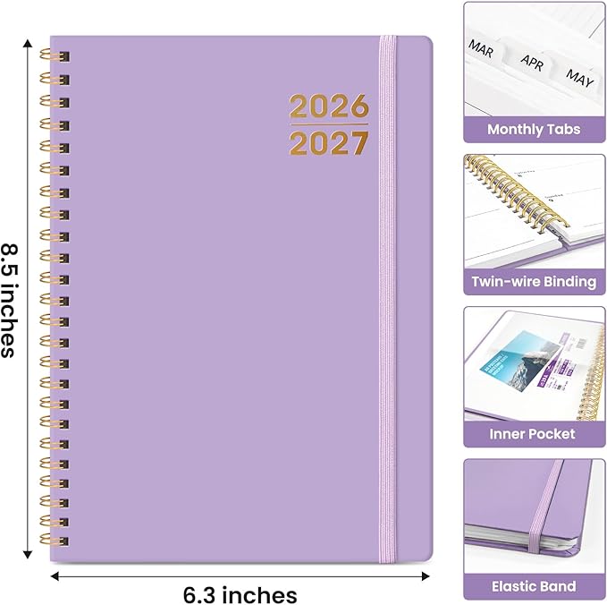 Planner 2026-2027 for Women & Men, Set of 3, Academic Monthly and Weekly Calendar Planner, Jul 2026 - Jun 2027, A5 (6.3" x 8.5"), Teacher Student Planning Book with Tabs, Ideal for Office School Supplies - Beige Purple Green