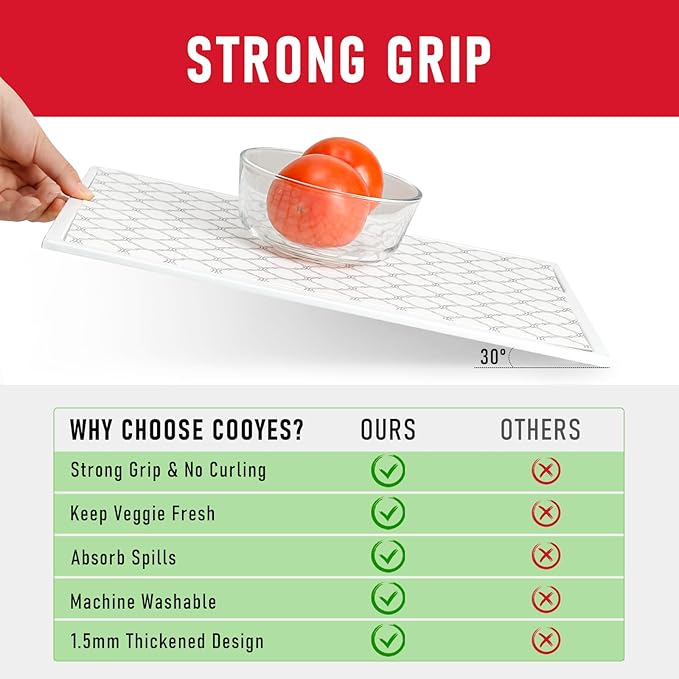 Cooyes Non Slip Refrigerator Liners, 2 in 1 Absorbent Fridge Liners and Fresh Mats Machine Washable, Refrigerator Shelf Paper for Glass Shelves Kitchen Cabinet Drawer