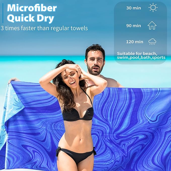TwoYek 2 Pack Microfiber Thin Beach Towel Lightweight 71x32 Oversized Extra Large Sand Free Towels Quick Dry for Travel Pool Yoga Gym Sports Beach Accessories Vacation Essential Gift