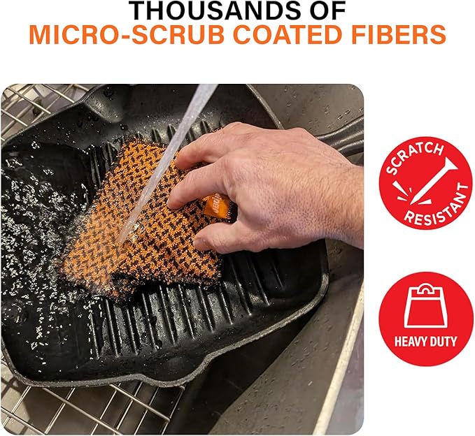 Proud Grill Q-Swiper XL Scrub-Clean BBQ Grill Cleaner Set - Long Bristle-Free Brush with Scraper & Scrub-Clean Reusable Cleaning Cloth, Grease & Grime Remover, Barbecue Cleaner for Outdoor Grilling