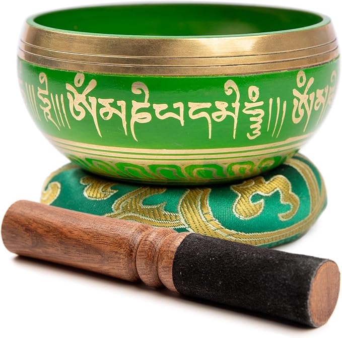 Tibetan Singing Bowl Set Brass - Master Healing Grade - Authentic Handcrafted Sound Bowl by Himalayan Bazaar (Black and Red)