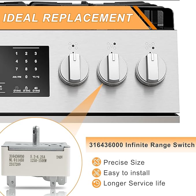 316436000 316021500 Surface Burner Control Switch Fits Frigidaire 6 Inch Range Surface Element Control Switch Replacement Replace Model: 1155394, EA1145039, PS1145039, AH1145039, AP3890378