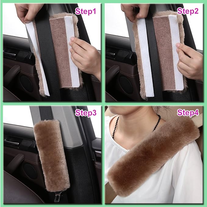 OGLAND 2 Pack Car Seat Belt Cover Cushion, Fluffy Soft Sheepskin Auto Should Seat Belt Pads, Neck Protector for Women Adults Baby Kids Pet (Golden Yellow)