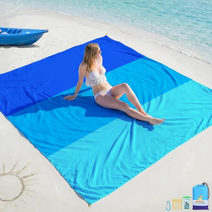 BYDOLL Beach Blanket 78''X81'' Waterproof Sandproof Suits1-4 Adults Oversized Lightweight Large Blanket Picnic Mat for Beach Sand Free Travel Camping Hiking Picnic