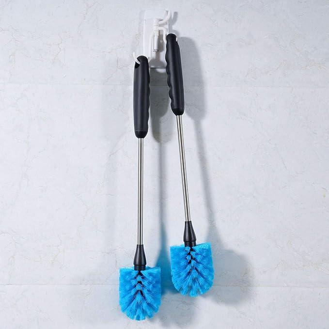 MOSOLAN Stainless Steel Water Bottle Brush, Long Handle Scrubbing Brush, Built for Cleaning Sport Bottles, Baby Bottles, Cups, Coffee Mugs, Glasswares, Wine Decanters, Flask, 2 Pack, 15 in