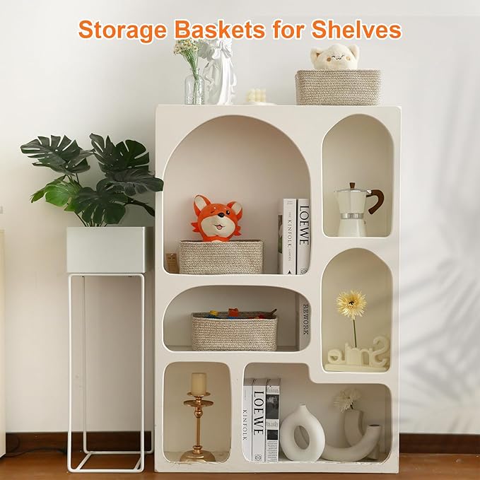Ordn2Ordn Small Storage Baskets for Organizing, Woven Storage Bins for Shelves, Gift Basket Empty, Cute Decorative Closet Organizer, Baby Rope Basket, Dog Toy Storage, 12.6x8.2x5”, 3Packs Mixed Brown