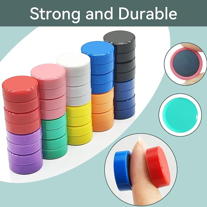 Fridge Magnets - 80 Pack 10 Colors Refrigerator Magnets, Small Strong Magnets, Heavy Duty Magnet for whiteboard, Fridge, Locker, Kitchen, School, Office & Classroom - Round Mini Cute Magnet