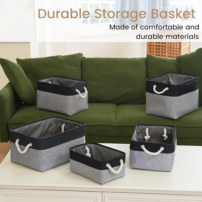 VQRTEXA Large Storage Baskets - 15x11x10 inch Storage Bins for Shelves and Closet Organizing, Foldable Fabric Bin for Home Organization Clothes and Laundry (6-Pack, Black&Gray)
