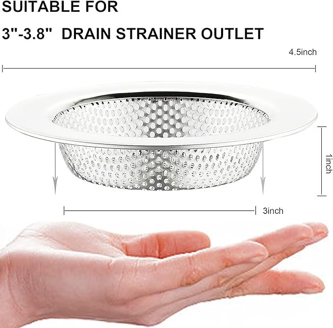 LASSHSWA Kitchen Sink Strainer Stainless Steel, Kitchen Sink Drain Strainer, Sink Strainers for Kitchen Sinks with Large Wide Rim 4.5" Diameter (4 Pack)