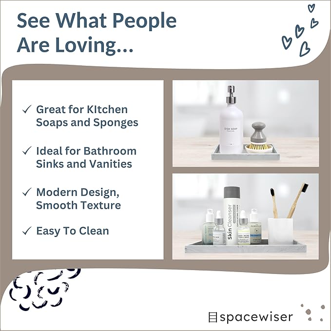 Spacewiser Countertop and Vanity Tray - 2 PC (11” and 7”) Shatterproof Silicone Kitchen and Bathroom Trays for Counter, Kitchen Soap Dispenser Tray, Vanity Trays for Bathroom, Perfume Key Tray
