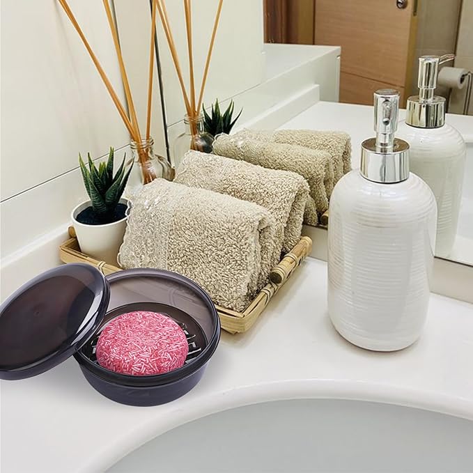 Travel Soap Case, Travel Soap Container with Drain Tray, Shampoo Bar Case with Lid for Shower, Traveling, Camping (Clear Black)