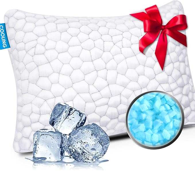 SUPA MODERN Cooling Bed Pillows for Sleeping 1 Pack Shredded Memory Foam Pillows Adjustable Cool Pillow for Side Back Stomach Sleepers Luxury Gel Pillows Standard Size with Washable Removable Cover
