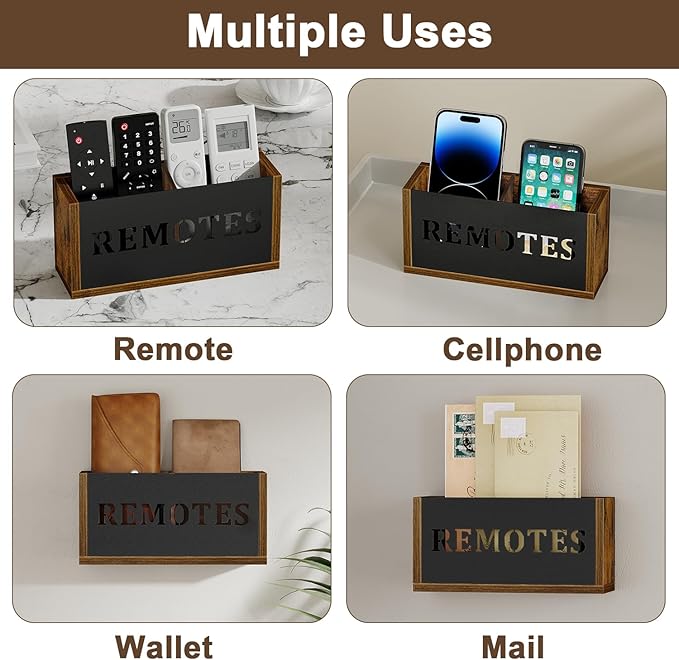 YINMIT Remote Control Holder Wall Mount, TV Remote Holder Wall Mount, Universal Remote Caddy, Remote Organizer Divided Storage Box for Wall, Table, Living Room, Bedroom