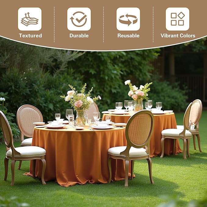sancua Thanksgiving Round Tablecloth 108 Inch Diameter, 6 Pack Bronze, Circle Polyester Fabric Light Brown Fall Table Cloth Cover for Harvest Wedding Party Reception Banquet (Fit 42-96 Inch Tables)