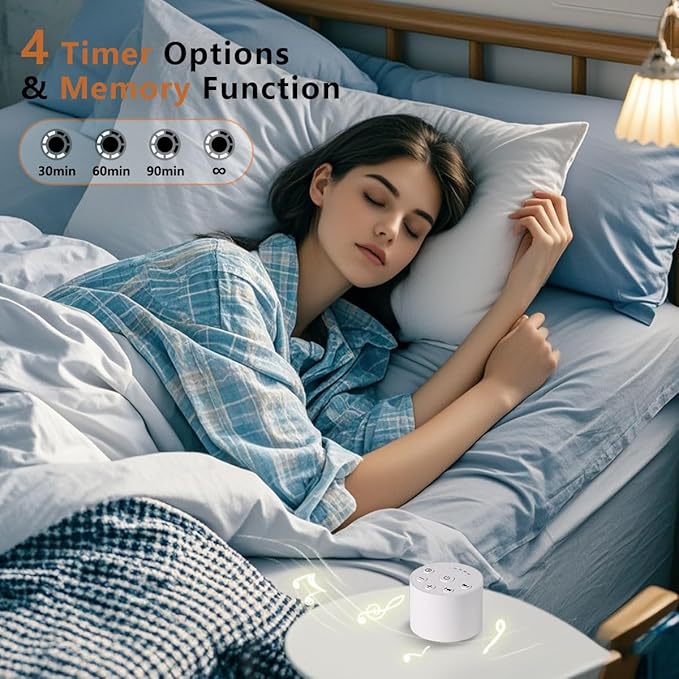 Color Noise Sleep Sound Machine Portable White Noise Machines with 30 Soothing Sounds 32 Levels Volume 4 Timer Options Compact Auto-Off Memory Function for Family Office Travel Everyone