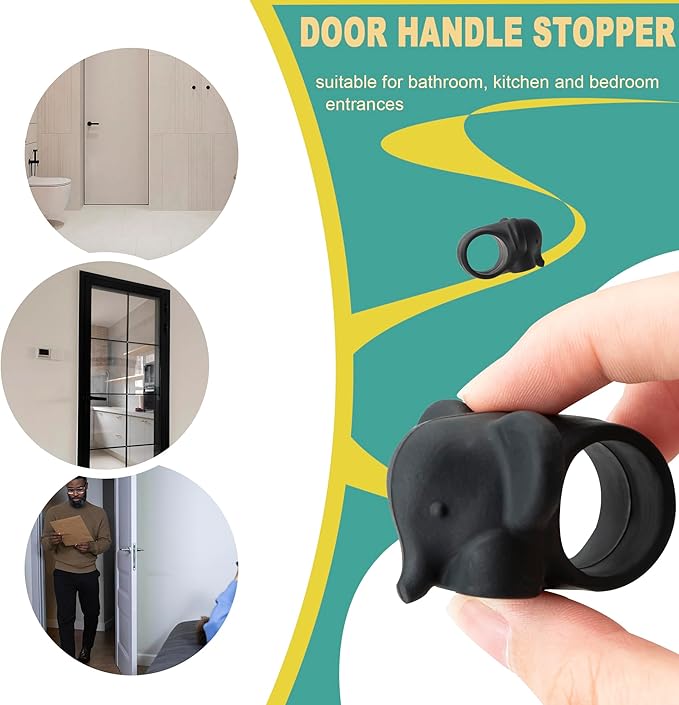 CAIRIAC Door Handle Protector Wall Protector, Door Stoppers for Wall, Wall Door Handle Stopper Silicone Door Handle Bumpers, Elephant Gift for Home (Black, White, Gray, 6Pcs)