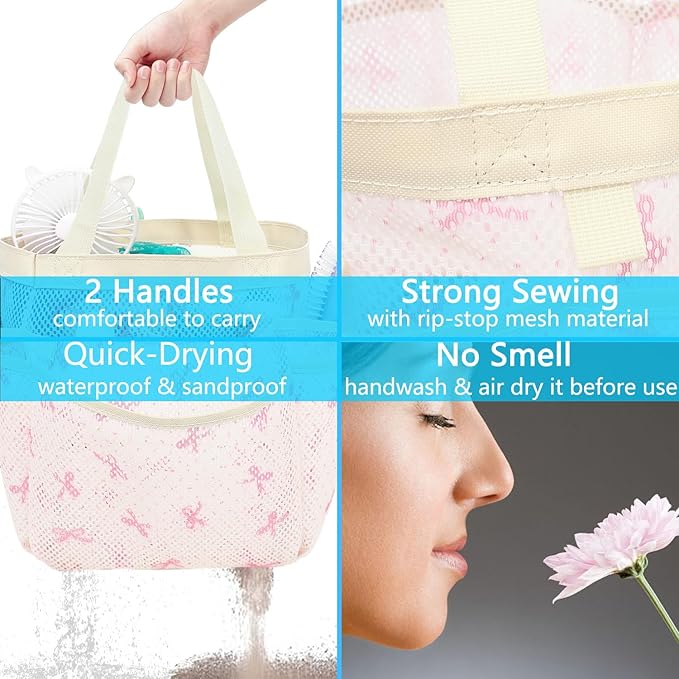 Fammart Mesh Shower Caddy Portable for College Dorm Room Essentials, 8-Pocket Large Shower Basket Tote Bag with 2 Handles for Toiletry, Bathroom, Beach, Camp, Gym