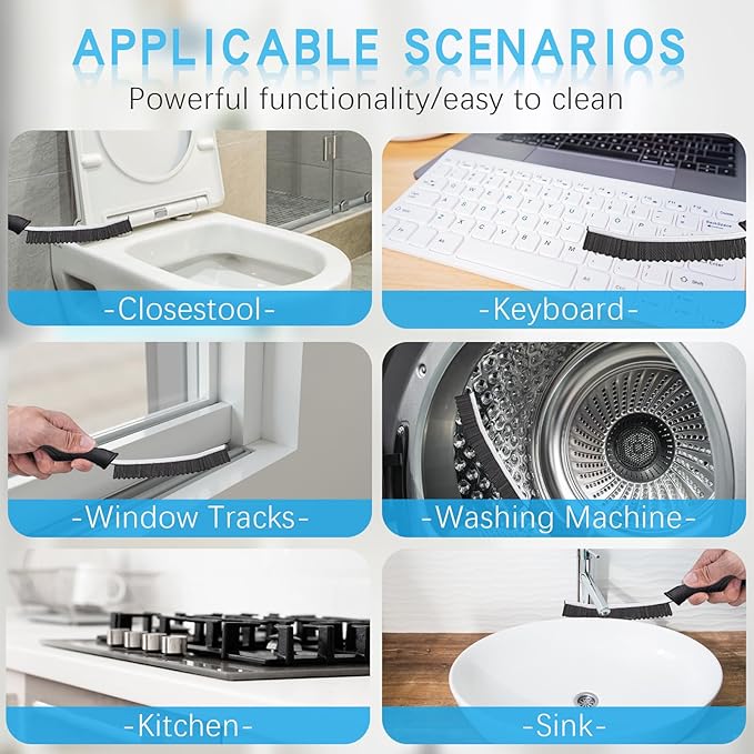 Magiware Hard Bristle Crevice Cleaning Brushes for Household Use - 2025 New Thin Scrub Brush Set, Small Cleaning Tool for Narrow Spaces, Kitchen,Toilet, Bathroom,Window, Faucets, Car Gaps (Model 1)