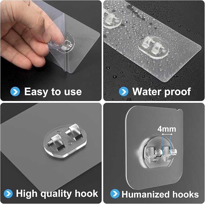 Lsnisni 10 Pack Shower Caddy Adhesive Replacement, Strong Adhesive Hooks for Shower Caddy, Waterproof Adhesive Strips, No Drilling, for Bathroom Storage Shelves and Kitchen Racks