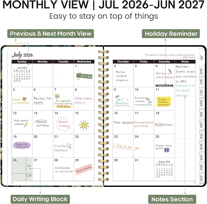 Academic Planner 2026-2027, Weekly and Monthly Calendar Book, July 2026 – June 2027, Hardcover Planner with Tabs, Perfect for Teachers, Students, Women & Men, A5 (6.4" x 8.5") - Forest Botanica