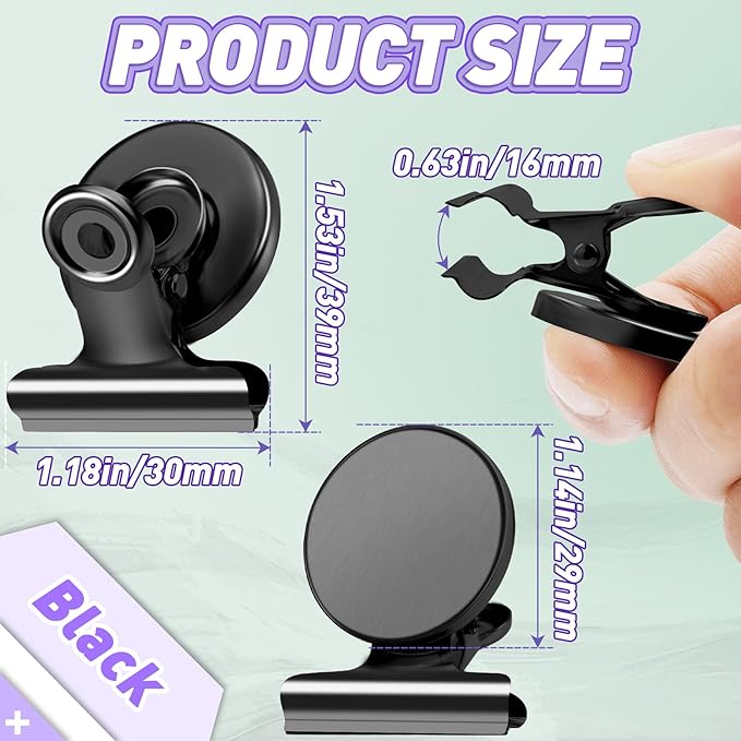 VNDUEEY Strong Magnetic Clips, 60 Pack Refrigerator Magnets Fridge Magnets, Magnetic Clips for Whiteboard Magnet Metal Clip Classroom Cruise Ships, Heavy Duty Clip Magnet for Locker Girls (Black)