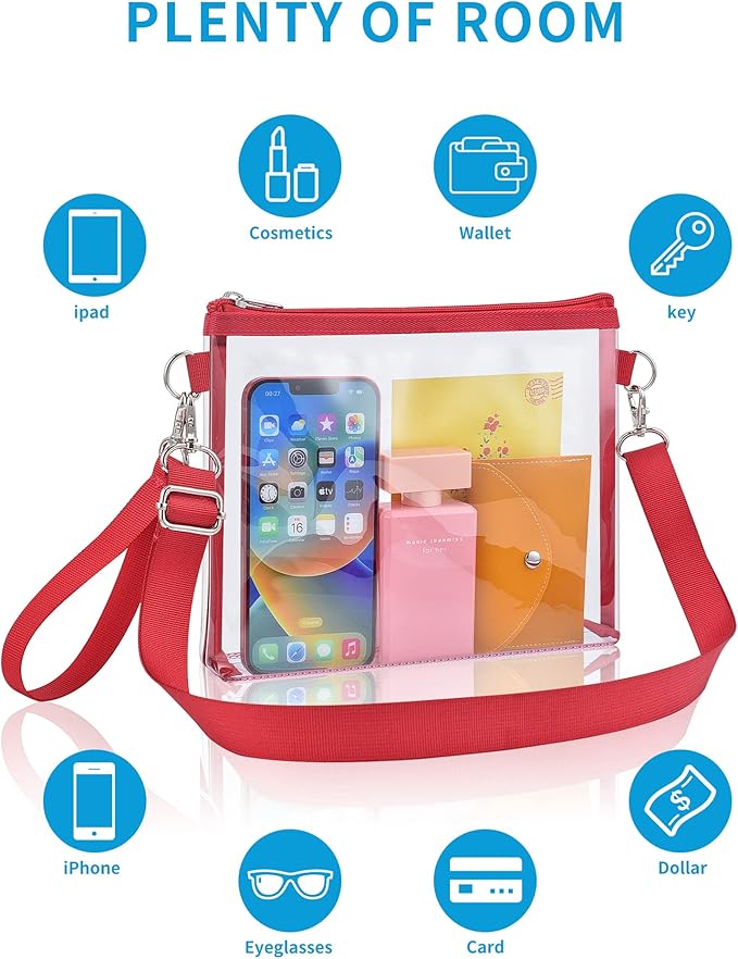 Bagenius Clear Bag for Stadium Events, Clear Purse with Detachable Strap, Sports fan Handbag Purses for Game Day and Concert