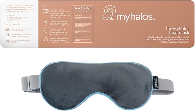 MyHalos® Eye Mask for Dry Eyes - Steam Warm Compress for Eyes - Remove Styes, Chalazion Therapy Warming and Heating Pad Hot Compress - Moist Heat Mask for Blepharitis & MGD