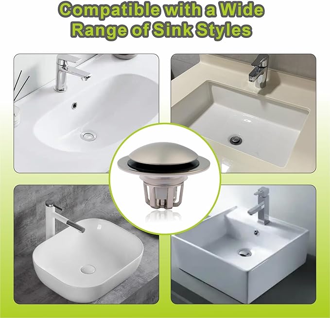 Bathroom Sink Drain Stopper,Pop Up Sink Stopper Universal 2-in-1 Design with Hair Catcher, Bathroom Sink Stopper and Anti-Clog Strainer for 1 1/8"-1 1/2" Drain Holes,Brushed Nickel,1 Pack