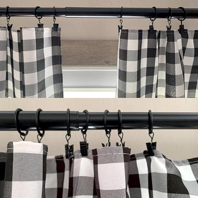 WeeksEight 44 Pack Black Curtain Rings with Clips, Curtain Hooks Hangers Clip Rings for Hanging Drapes Bows Hat, Drapery Rings 1 in I D, Fits up to 5/8 in Diameter Curtain Rod.