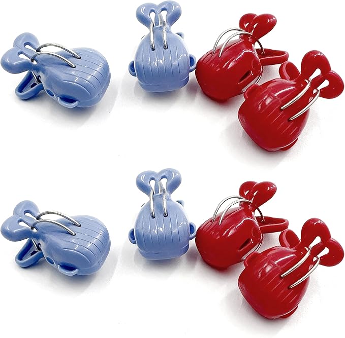 Whale Shaped BagClips 8 Pack – Cute FoodClips, Snack Bag Sealer, ClothesPins, Kitchen StorageClips, Towels, Party Decorations, 4 Red & 4 Blue