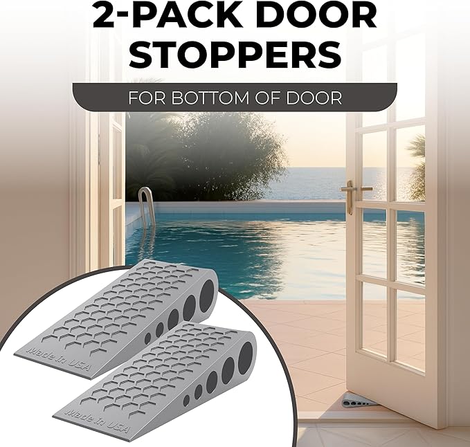 Door Stoppers for Bottom of Door Premium Floor Rubber Door Stop Wedge Made in USA Heavy Duty Honeycomb Design for Carpet, Tile, Ideal for Home, School, Commercial,Gray 3 Pack
