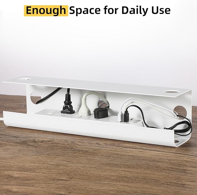 YECAYE Large Under Desk Cable Management, Easy Install Cable Management Under Desk with 4 Cord Holders & 6 Ties, Child & Pet-Safe Cord Hider, Wire Organizer, Wire Cover Tray, White