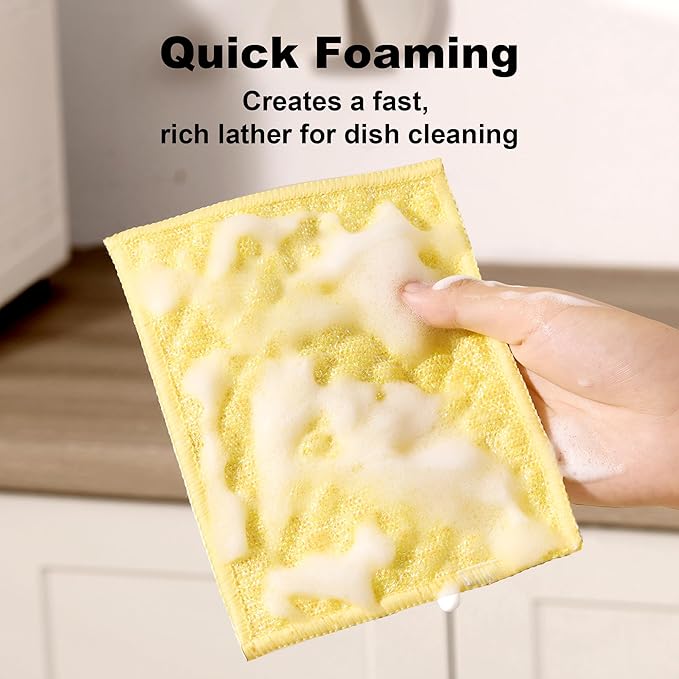 JOYMOOP Bubble Mesh Microfiber Cleaning Cloth, Reusable Non-Scratch Cleaning Rags, Dual-Sided Dish Cloths, Multipurpose Dish Rags for Dishwashing, Kitchen, Stainless Steel-6 Packs, Yellow