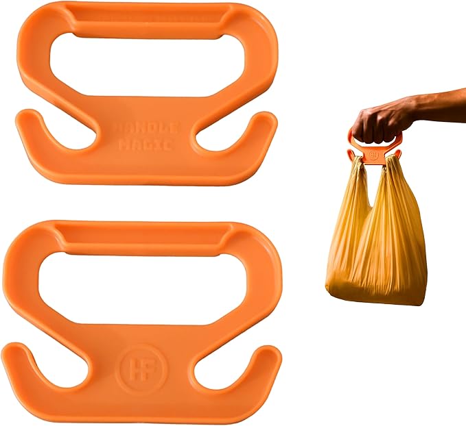 Handle Magic - (2 Units) Bag Carriers | Ergonomic Grip and Bag Holder | Pocket Size | Lightweight & Comfortable for Shopping & Travel - Made in USA (Blazing Orange)