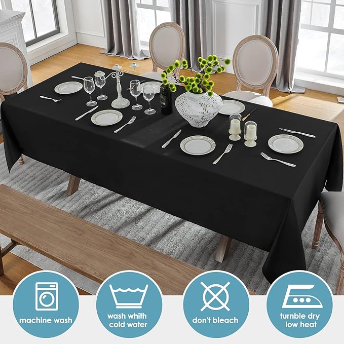 VidaFete 1 Pack 60 * 84inch Rectangle Tablecloth Polyester Table Cloth，Stain Resistant and Wrinkle Polyester Dining Table Cover for Kitchen Dinning Party Wedding Tabletop Buffet Decoration(Black)