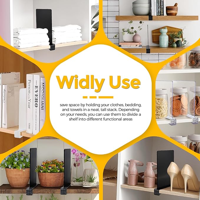 JOY DECOR 12 Pack Acrylic White Shelf Dividers for Closets Organizer and Storage Adjustable Vertical Wood Shelf Closet Separators for Clothes,Book,Bags in Bedroom and Kitchen