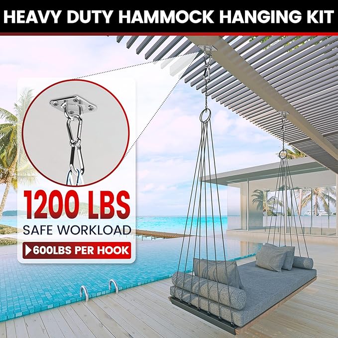 sprookber 304 Stainless Steel Pad Eye Snap Hooks, M8 Heavy Duty Ceiling Hook, 1200 lb Capacity Hammock Swing Hanging kit, Plant Hangers, Marine Hardware Staple Hook Loop with Screws, Set of 8