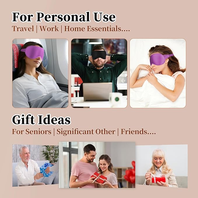 3D Sleep Mask for Men&Women, 2 Pack Contour Eye Masks for Sleep, Side Sleeping Mask for Men&Women, Blackout Eye Mask for Sleeping Eye Mask, Airplane Travel Essentials for Men, Meditation Black&Purple