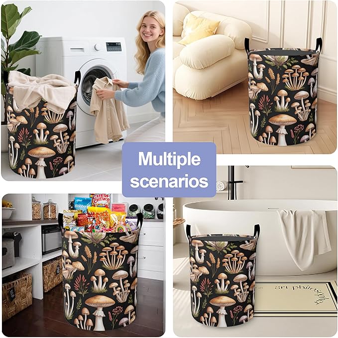 Vintage Mushrooms Laundry Basket, Ferns Oxford Cloth Laundry Hamper With Handle Foldable Portable Clothes Storage Basket Storage Bag For Laundry Room/Bathroom/Bedroom/Dormitories