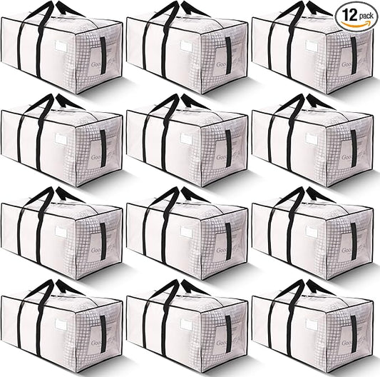 HOMESURE Supports 200lbs Heavy Duty Moving Bags - Strong Zipper & Wrap-Around Handles - Water-Resistant Storage Totes, Durable Alternative to Moving Boxes - 12 Pack - Semi-Transparent