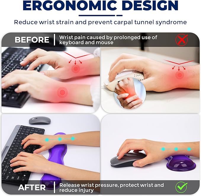 ABRONDA Gel Wrist Rest for Keyboard and Mouse, Keyboard Wrist Rest, Mouse Wrist Support, Pain Relief, Cool Touch, Non-Skid, Mouse Wrist Pad