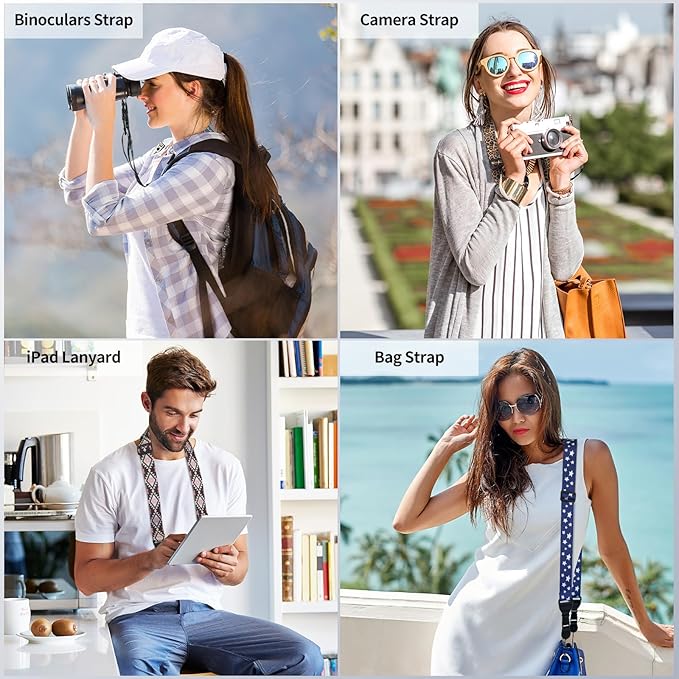 Blue and White Star Shoulder Strap, Adjustable Camera Strap with 2 Sets of Quick-Release Buckles, Comfortable Neck Strap for iPad, Tablet, Camera, Laptop, Binocular, Luggage Bag