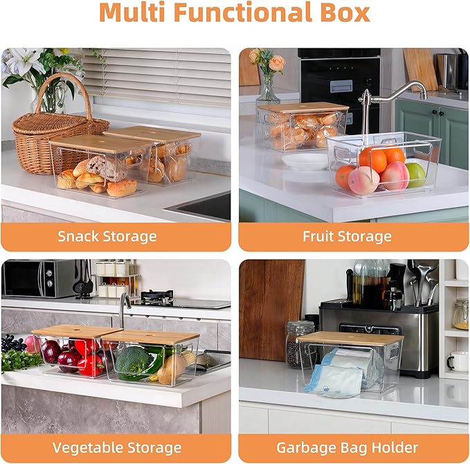 Trash Bags Holder, Stackable Trash Bag Dispenser with Bamboo Lid – Extra Large Garbage Bag Holder for Kitchen, Laundry Room, Under-Sink Storage Organization (1 pack)