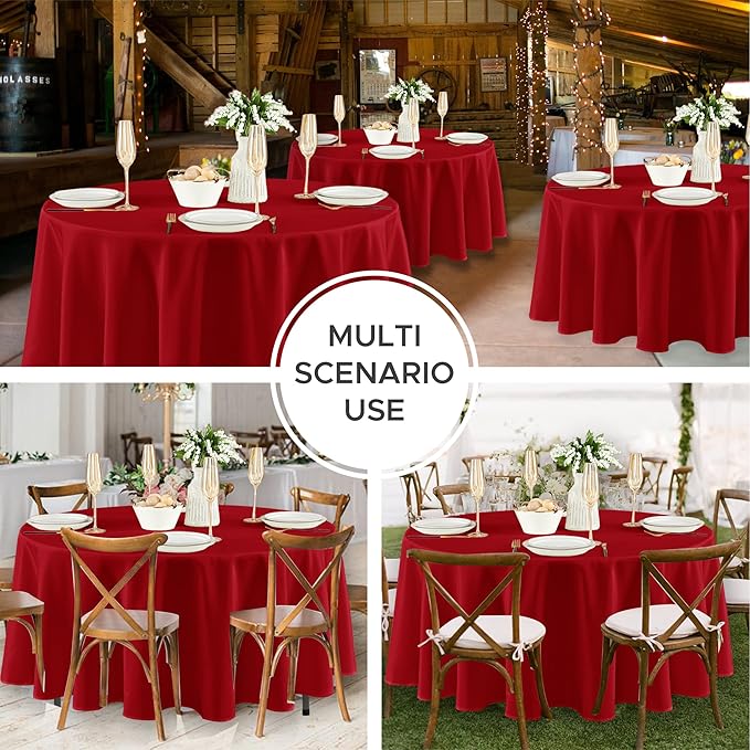 Fitable 8 Pack Round Tablecloths: Stain Resistant Wrinkle Free Circle Table Clothes, Washable Reusable Polyester Table Covers for Wedding Party Birthday Banquet Reception(Red, 84 Inch)