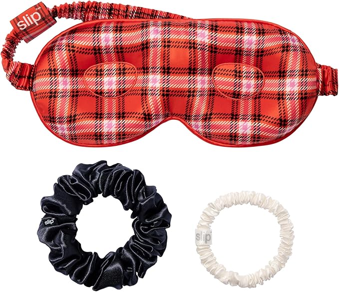 Slip Pure Silk Beauty Sleepover Set: Includes Hazel Contour Mask for Delicate Lashes, Black Large Scrunchie & White Skinny Scrunchie (Limited Edition)