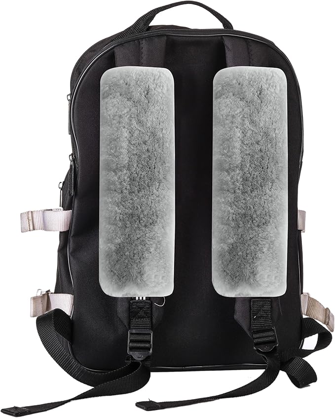 Amooca Authentic Sheepskin Seatbelt Cover Real Wool Car Truck SUV Airplane Seat Belt Shoulder Pad for Camera Backpack Straps Neck Cushion Protector 2 Pack Light Grey