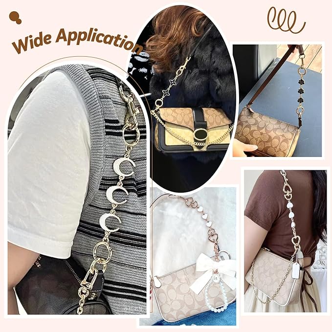 4Pcs Bag Extender Chain (White and Black Multishapes) Purse Extender Chains Bag Strap Extender for Handbags Shoulder Bag, Metal Gold Chain Replacement Purse Bag Chains Accessories Mother's Day