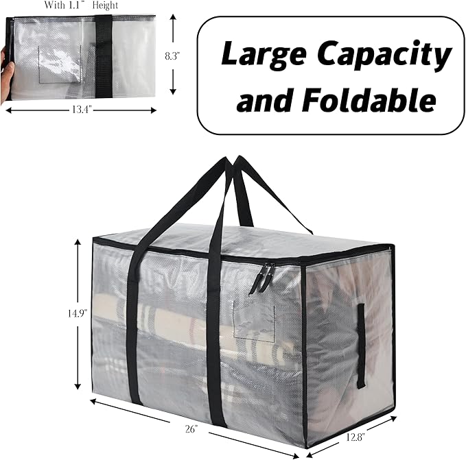 PWRSC Heavy Duty 93L (24.5 Gallon) Stackable Storage Bins with Fully Openable Lids, Moving Bags Heavy Duty, Clear Plastic Totes for Moving Storage, Home Organization, Closet, Dorm Room 10 pack