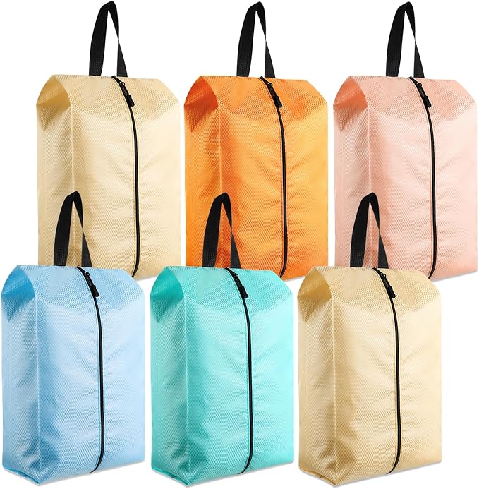 Bulyoou 6 Pcs Travel Shoe Bags with Zipper Portable Suitcase Shoe Organizer Packing for Men Women Nylon Multicolor (L, Pastel)