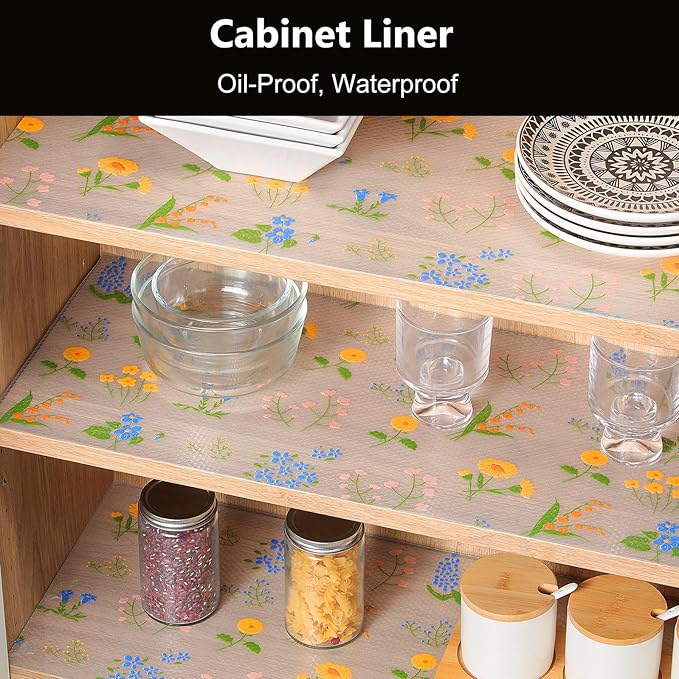 INNOLITES Shelf Liners for Kitchen Cabinets Non-Adhesive Drawer Liner with Floral, Waterproof Durable Easy to Clean, for Refrigerator, Shelves (Colorful Floral, 23.6" x 360")